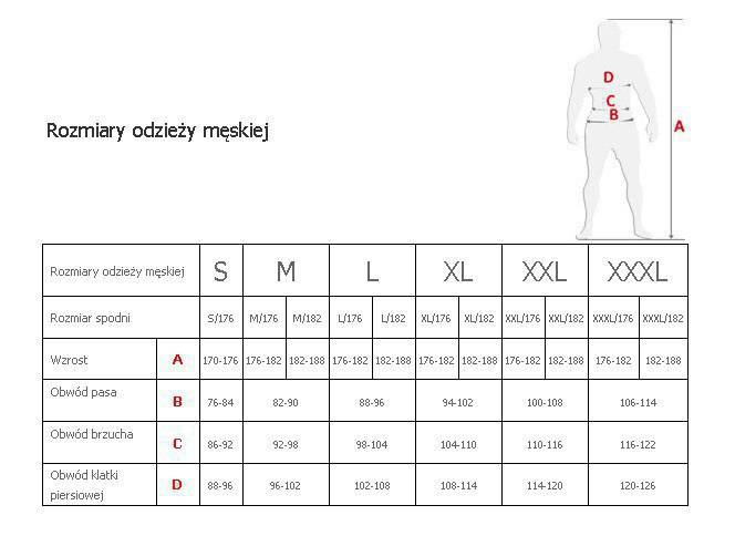 Tabela rozmiarów męskich